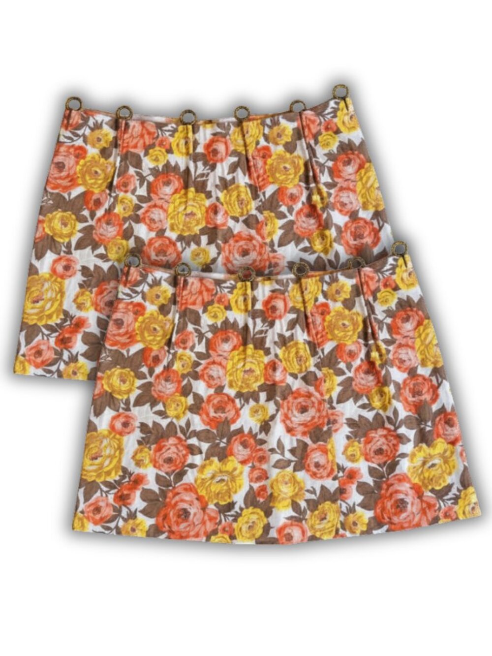 VTG 70s Flower Power Floral Cafe Curtains - pair